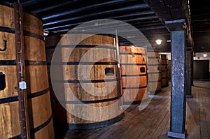Cellar with oak barrels