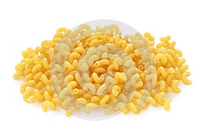Cellentani pasta on white background