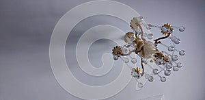 Celling chandelier  crystal balls and gold and white background