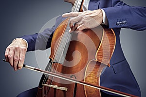 Cellist or cello player performing