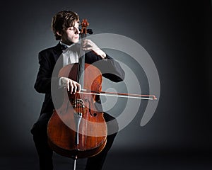 Cellist playing on cello