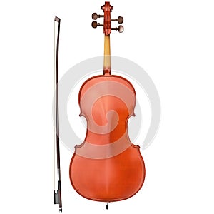 Cello with bow, back view