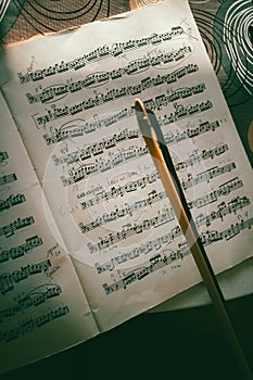 Cello bow and sheets