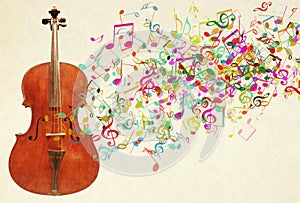 Cello and Colorful Musical Notes