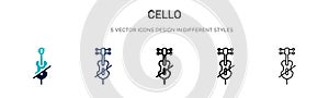 Cello icon in filled, thin line, outline and stroke style. Vector illustration of two colored and black cello vector icons designs