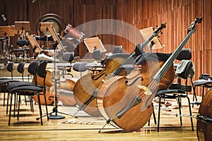 Cello Music instruments on a stage