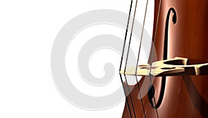 Cello strings, bridge and f hole closeup