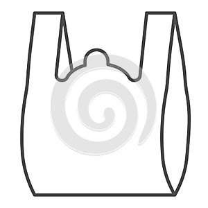 Cellophane package thin line icon. Polyethylene pack with handles. Plastic products design concept, outline style