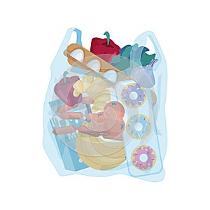 Cellophane plastic transparent bag with groceries