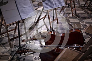 Cellos and Violas at rest before the concert