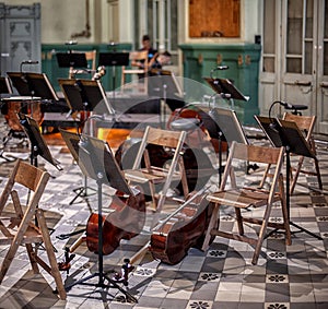 Cellos and Violas at rest before the concert