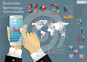 Cellphone Business Technology Communication continent world modern Idea and Concept Vector illustration Infographic template with