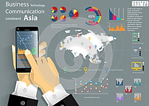 Cellphone Business Technology Communication continent world modern Idea and Concept Vector illustration Infographic template with