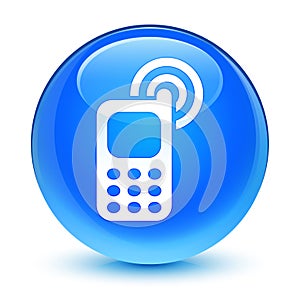 Cellphone ringing icon glassy cyan blue round button