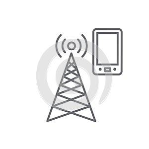 Cellphone tower icon with emitting pinging transmission waves