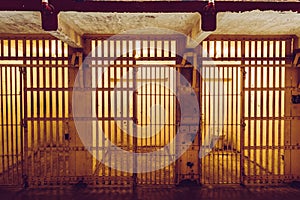 Cells of the Alcatraz Island, formerly a military prison and today a historic place that daily hosts tourists` visits.