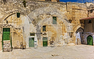 The cells of the coptic monks on the roof of the Church of the Holy Sepulchre in Jerusalem