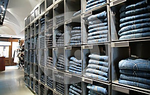 Cells with jeans in shop