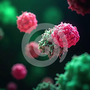 Cells in microscope field illuminated by green light illumination stem cells