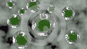 Cells with round green nucleus in 3d illustration