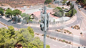 Cellular Antenna  close to Populated neighbourhood area aerial view