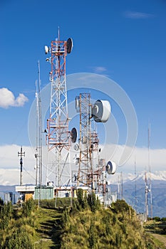 Cellular, tv and radio antennas at the top of mountain