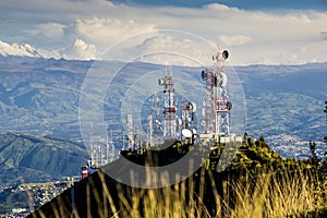 Cellular, tv and radio antennas at the top of mountain photo