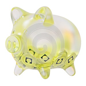 Celo (CELO) Clear Glass piggy bank with decreasing piles of crypto coins.