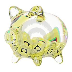 Celo (CELO) Clear Glass piggy bank with decreasing piles of crypto coins. photo