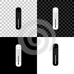 Celsius and fahrenheit meteorology thermometers measuring heat and cold icon isolated on black, white and transparent
