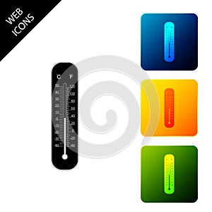 Celsius and fahrenheit meteorology thermometers measuring heat and cold icon isolated. Thermometer equipment showing hot