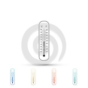 Celsius and fahrenheit meteorology thermometers measuring heat and cold icon isolated on white background. Thermometer