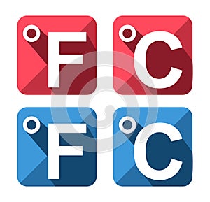 Celsius and Fahrenheit symbol icon set