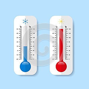 Celsius and Fahrenheit Thermometer Vector Illustration, Cold and Hot Weather Thermometer Icon