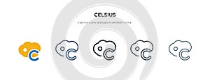 Celsius icon in different style vector illustration. two colored and black celsius vector icons designed in filled, outline, line