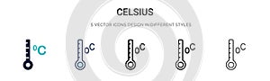 Celsius icon in filled, thin line, outline and stroke style. Vector illustration of two colored and black celsius vector icons