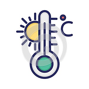 Celsius, temperature, termometer, sun fully editable vector icon