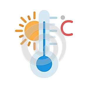 Celsius, temperature, termometer, sun fully editable vector icon