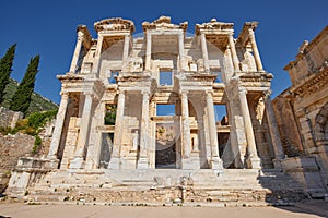 Celsus library in ancient city of Ephesus or Efes in Turkey. Antique ruins of roman city