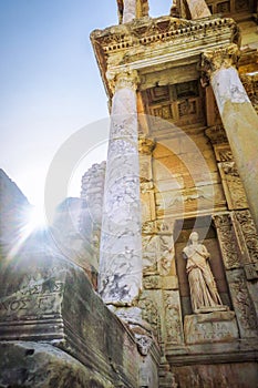 Celsus Library in Ephesus, Turkey on sunshine day