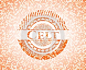 Celt abstract orange mosaic emblem with background photo