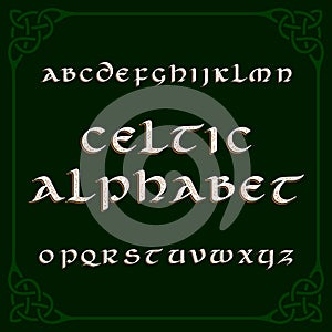 Celtic alphabet font. Distressed letters and knot frame.
