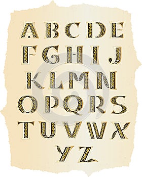 Celtic alphabet at old paper