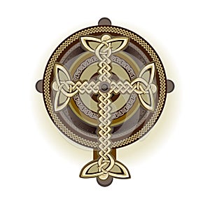 Celtic cross. Ancient Irish symbol. Ethnic magic sign. Celtic knot pattern. Old Nordic drawing. Vector illustration. Design for