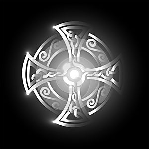 Celtic cross, glowing on a black background, vector illustration