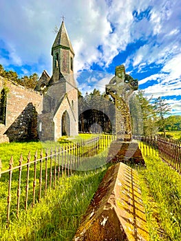 Celtic cross in the grounds of Toormakeady Church Lough Mask County Mayo Republic of Ireland