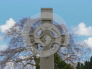 Celtic cross sculpture found on an old historical grave tomb in Glasnevin cemetery, Dublin