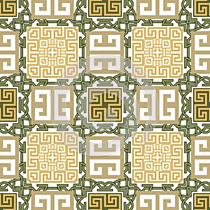 Celtic greek seamless pattern. Colorful ornamental celtic knots amd greek key meander svector background. Tribal ethnic celtic
