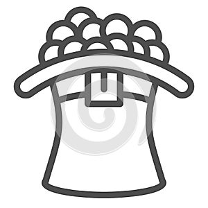 Celtic Hat with coins line icon. Leprechaun cap full with gold coin outline style pictogram on white background. Saint