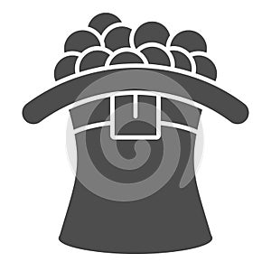 Celtic Hat with coins solid icon. Leprechaun cap full with gold coin glyph style pictogram on white background. Saint